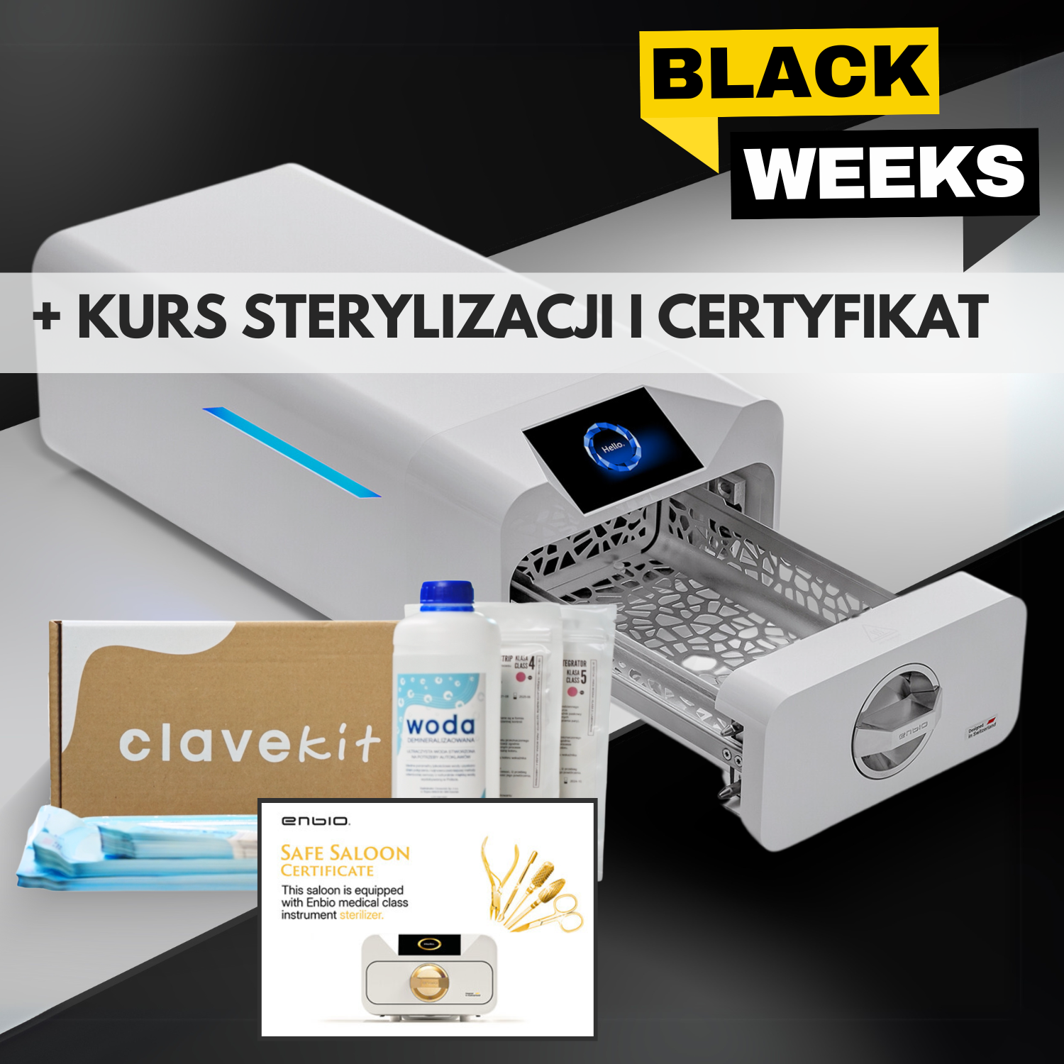 Autoklaw Enbio PRO 2025 (Klasa B) medyczny + Paszport Techniczny + Certyfikat Bezpieczeństwa ENBIO + Filtr Wody GRATIS + ZESTAW STARTOWY GRATIS!