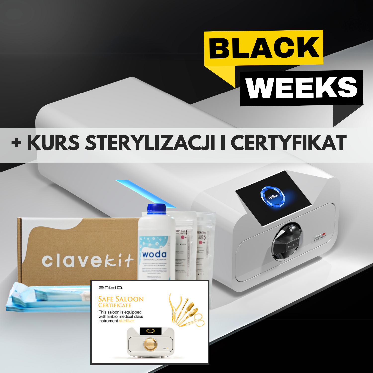 Enbio S 2025 Autoklaw (Klasa B) – Zestaw Kompletny Claveclub (BUNDLE) z ClaveKit, kursem, filtrem wody i paszportem