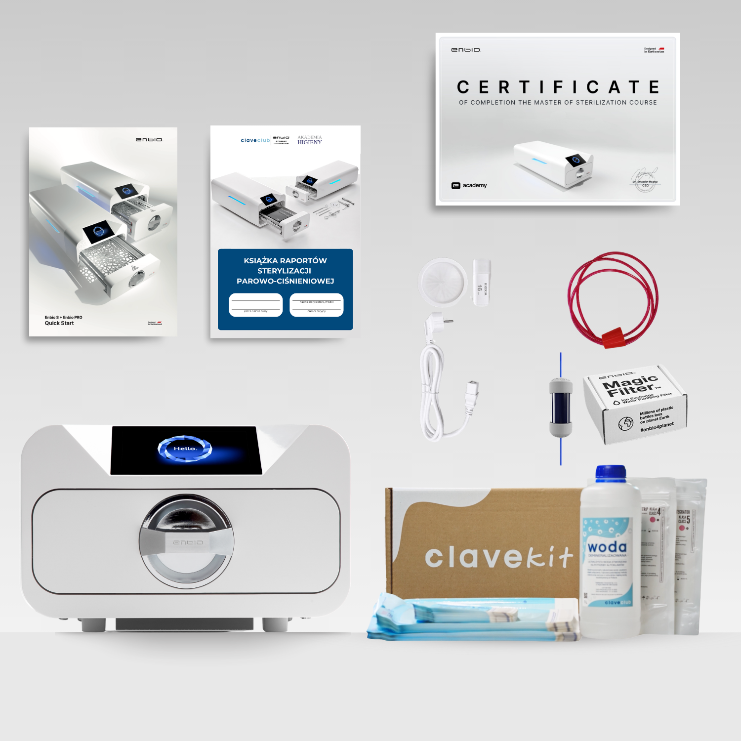 Enbio S 2026 Autoklaw (Klasa B) – Zestaw Kompletny Claveclub (BUNDLE) z ClaveKit, kursem, filtrem wody i paszportem